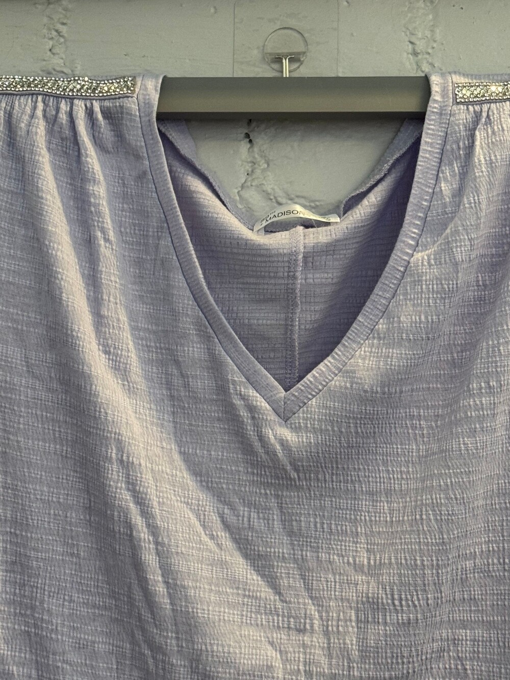 Large Lavender Top with Rhinestone Shoulder - Picture 3 of 4